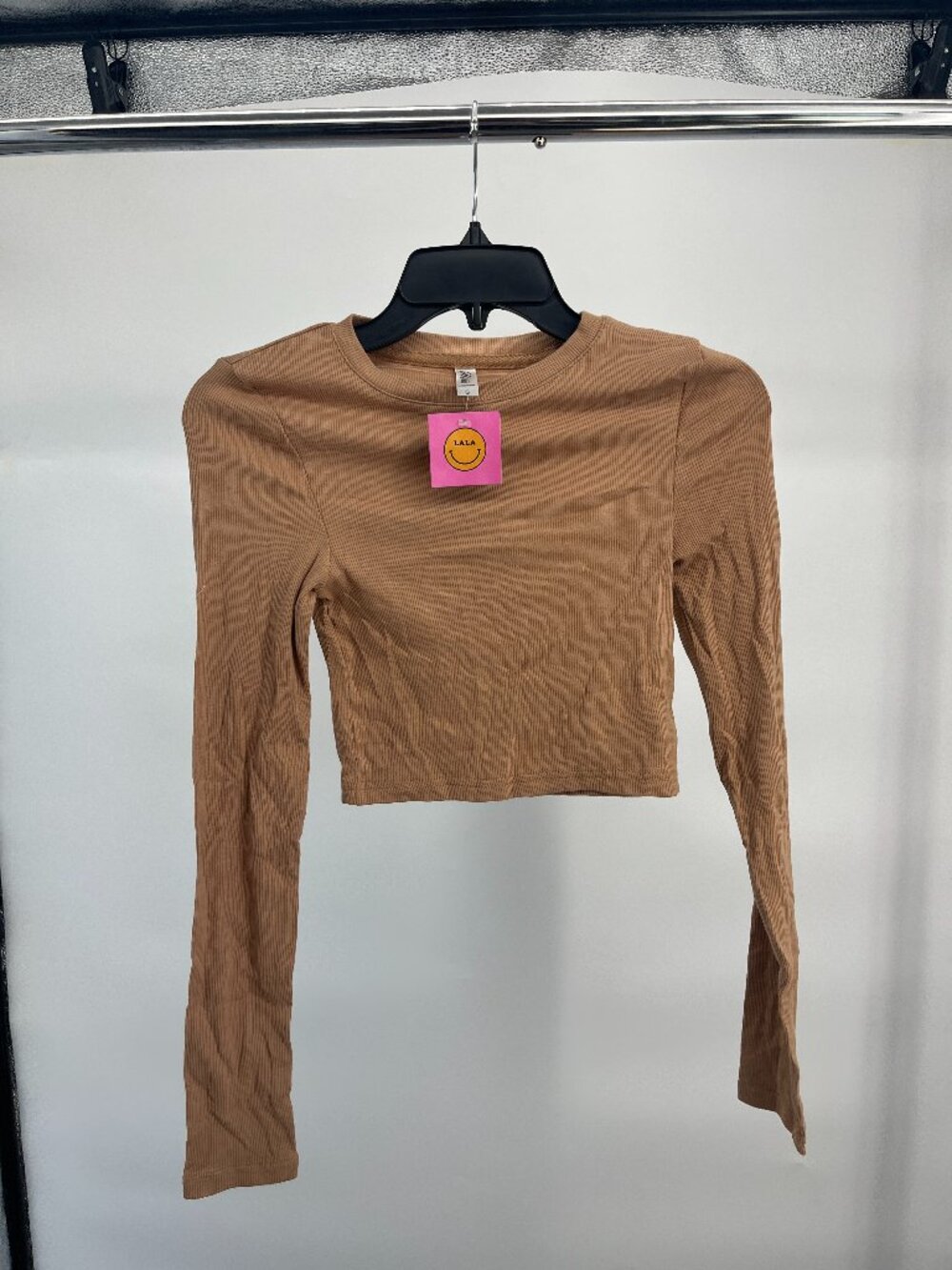 Women's Top- Rosio by Dressed in LALA Long Sleeve Ribbed Crop Top in Dark Beige